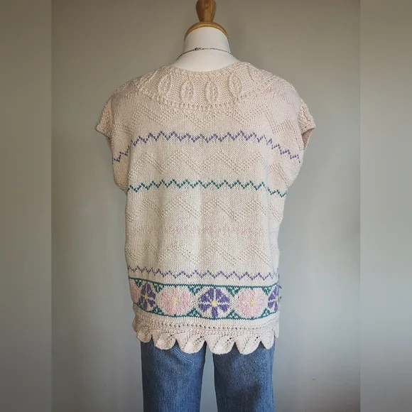 80s Floral Knit Sweater - Picture 4 of 4